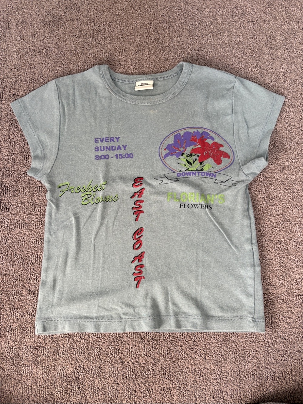 Urban Outfitters Light Blue Floral 'East Coast' Graphic Tee